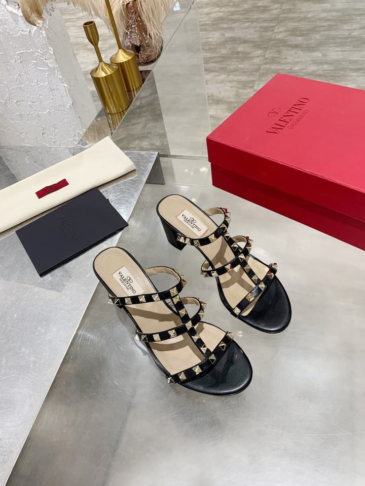 Valentino Rockstud Classic Block Heel Sandals in Nude With Gold Studs