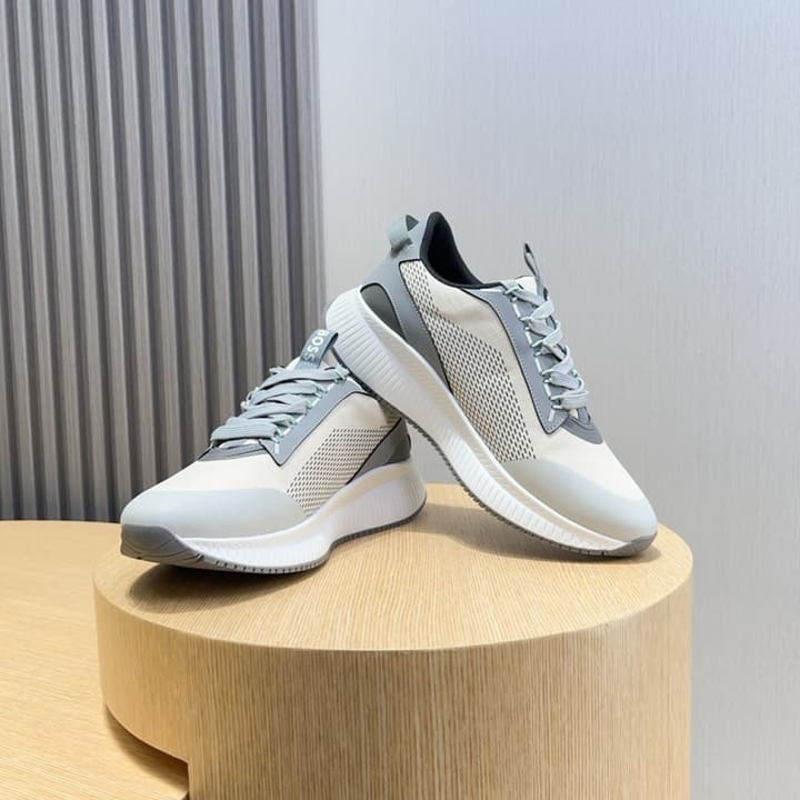 Boss Men's Layered Sport Sneakers in Black With White Sole