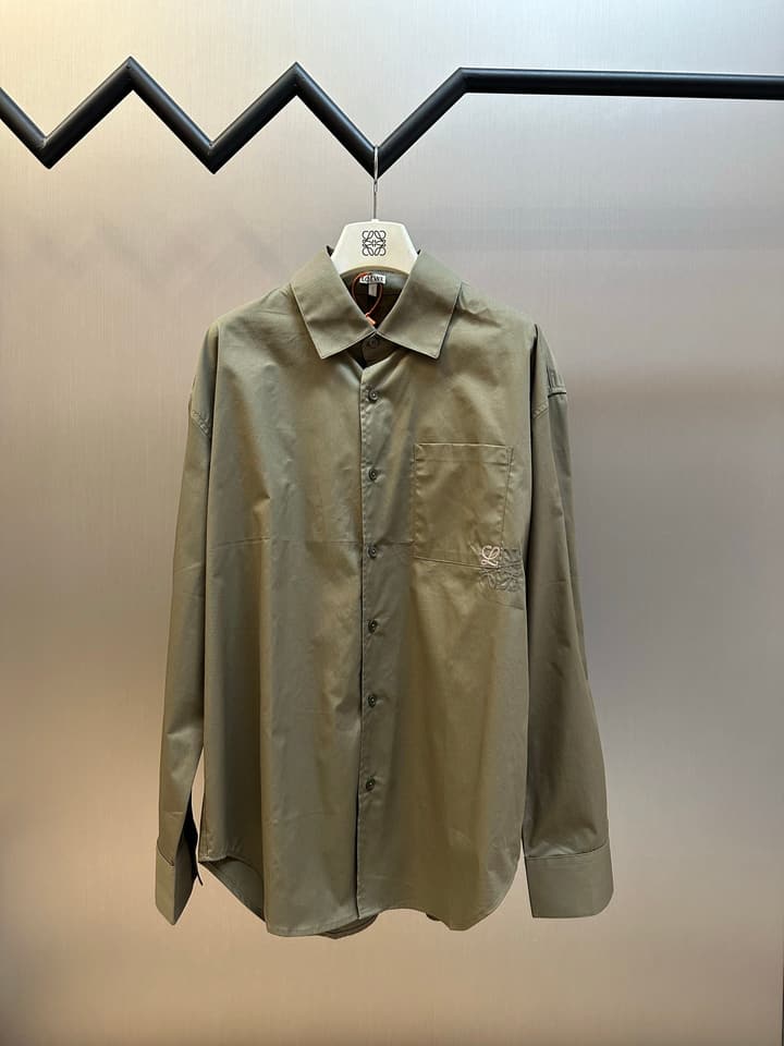 Loewe Anagram Two-Tone Embroidered Pocket Shirt in Cream