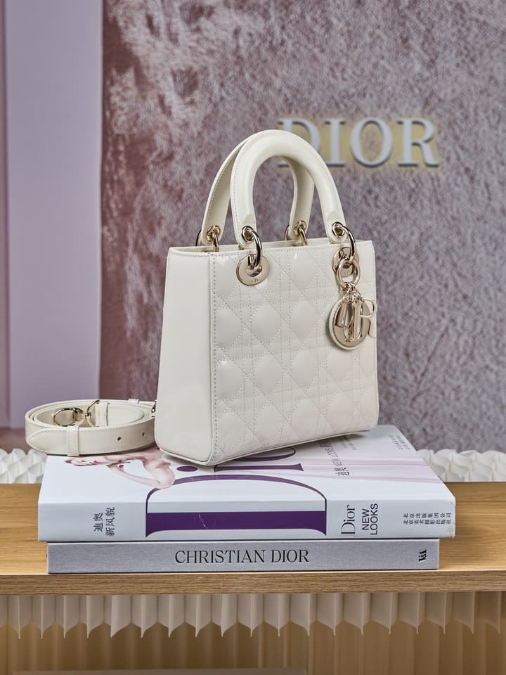 Dior Lady Dior Handbag in Black Patent Leather