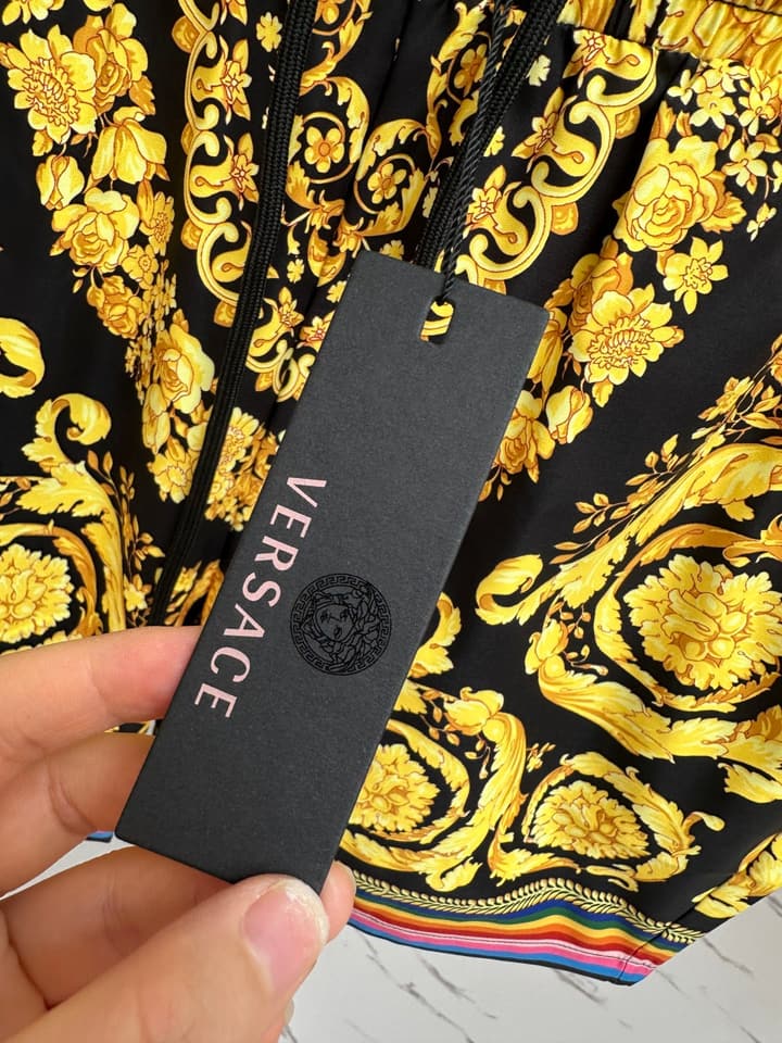 Versace Men's Casual Beach Shorts – 2025SS Collection in Black Gold Baroque Print