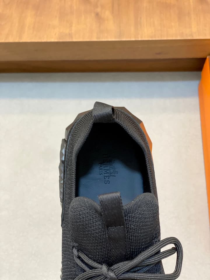 Hermès Suede and Denim Canvas Sneakers in Black And White