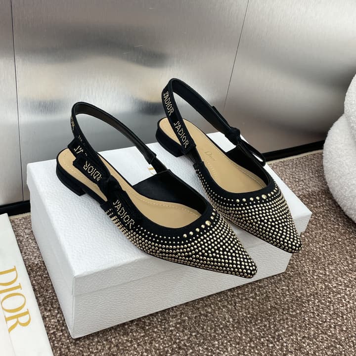 Dior J'Adior Rivet Heeled Sandals – 2024SS in Black Glitter Toe Slingback