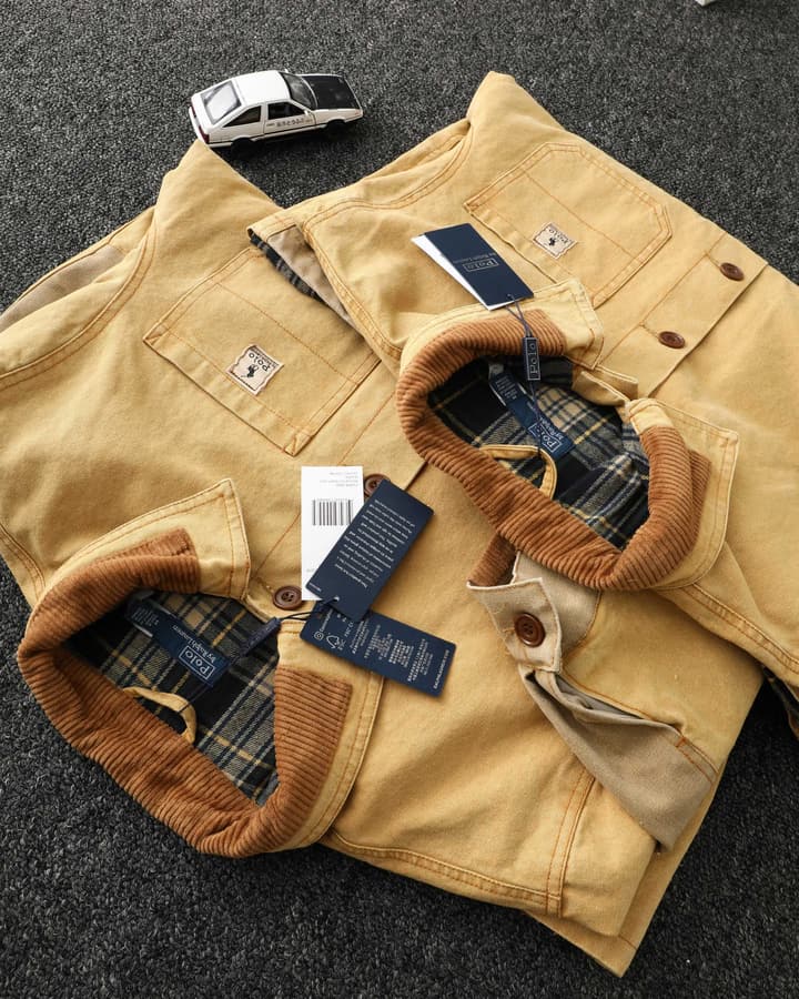Ralph Lauren Barn Washed Distressed Jacket – 2025 Spring New in Classic Mustard Tan