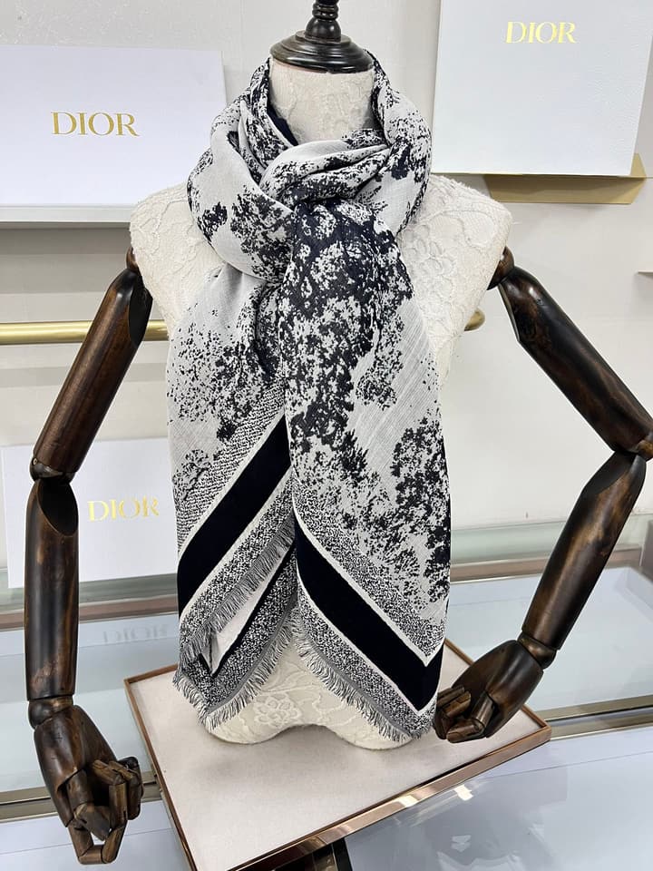 Dior Limited Edition Grey Shawl in Beige Blue Toile