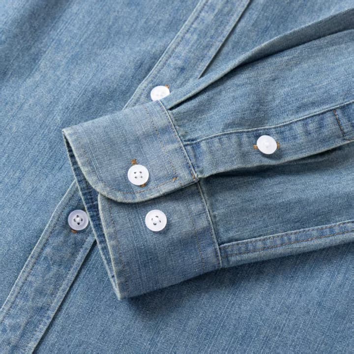 Ralph Lauren Washed Denim Shirt with Embroidered Logo in Dark Wash Denim Flat Lay