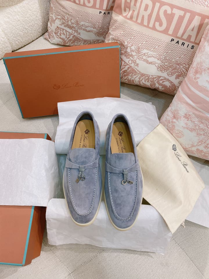 Loro Piana Glossy Cashmere Loafers in Blush Pink Suede
