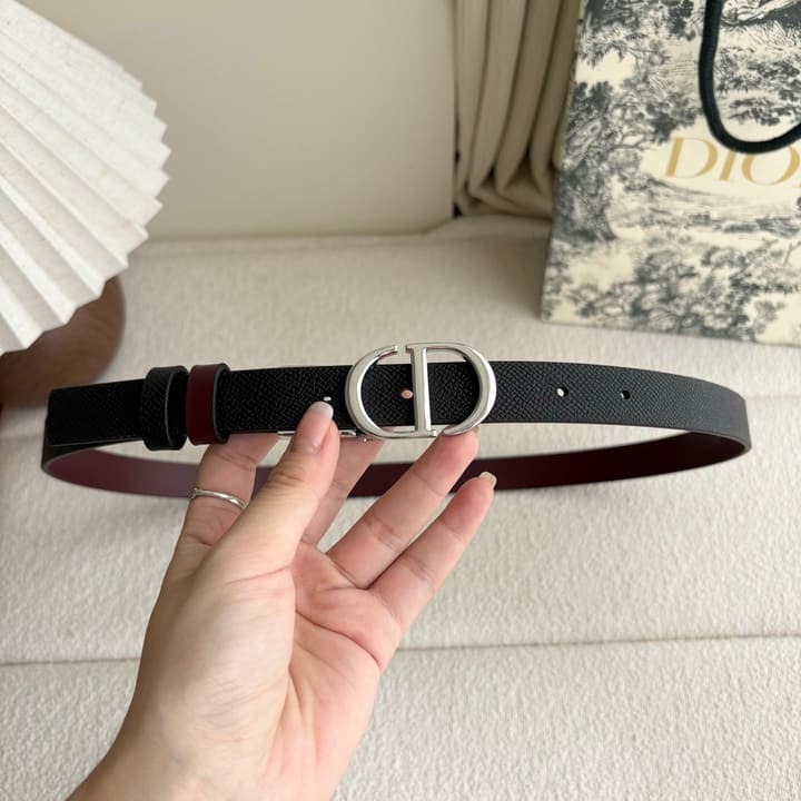 Dior Reversible Calfskin CD Buckle Belt in Black/burgundy With Gold Hardware