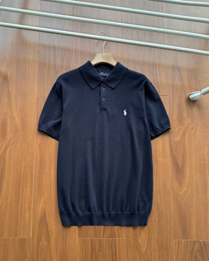 Ralph Lauren Short-Sleeve Knit Polo Shirt – Summer Collection in Grey