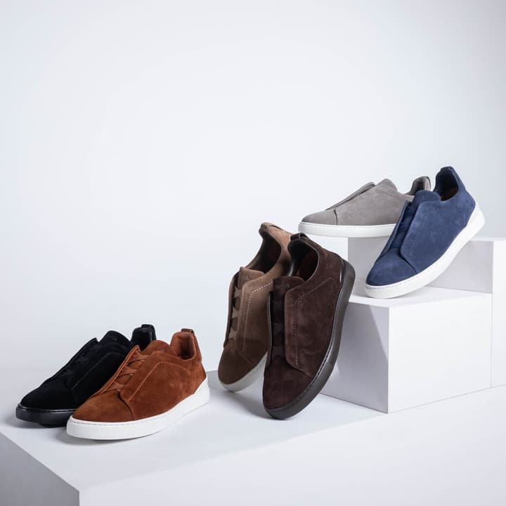 Zegna SECONDSKIN Triple Stitch Low-Top Sneakers in Navy Smooth Leather