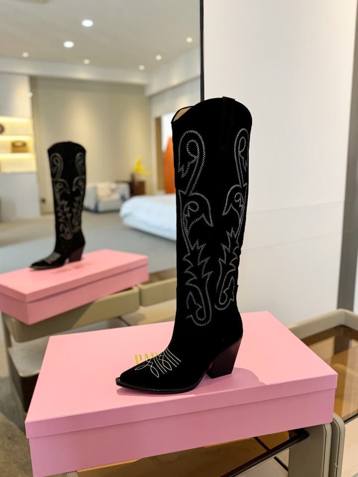 Paris Texas Embroidered Knee-High Boots in Black With Tone-on-tone Embroidery