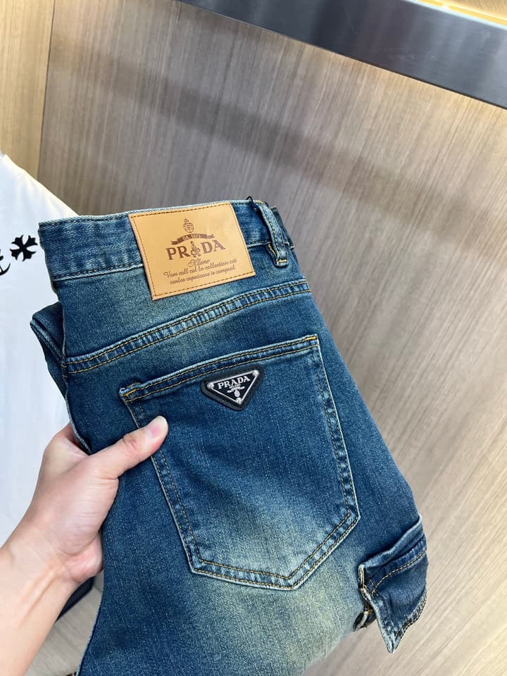 Prada Men's Washed Denim Jeans – 2025 Collection in Solid Black