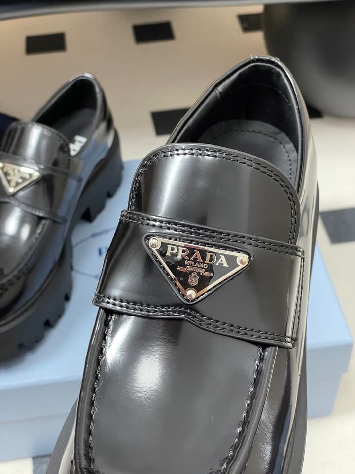 Prada Thick-Soled Platform Loafers – 25FW in Deep Gloss Black