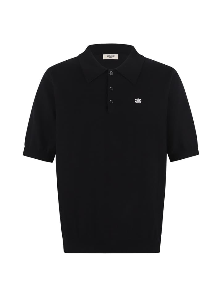 Celine Logo Embroidered Pullover Polo Shirt – 26SS in Classic Black