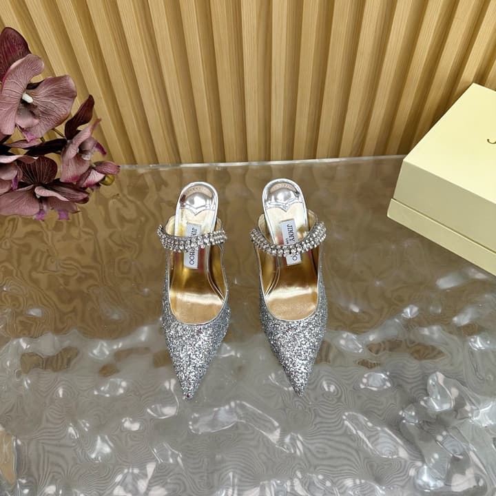 Jimmy Choo Sequined Evening Heels – 2025SS in Nude Shimmer