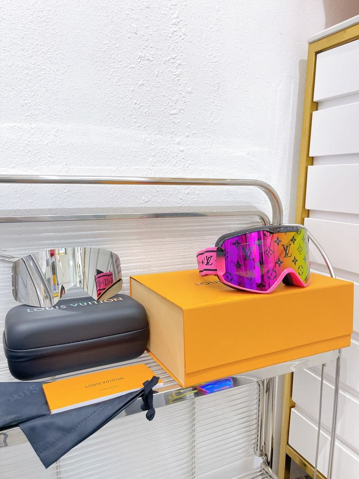 Louis Vuitton Ski Goggles in Blue Iridescent Lens With Red Frame