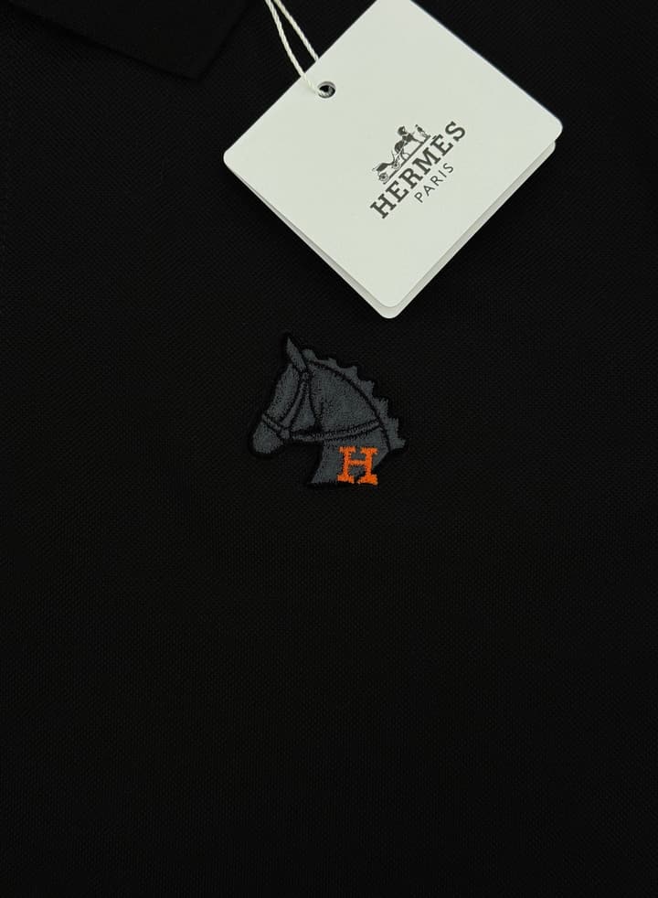 Hermès 3D Horse Flocking Polo Shirt in Black