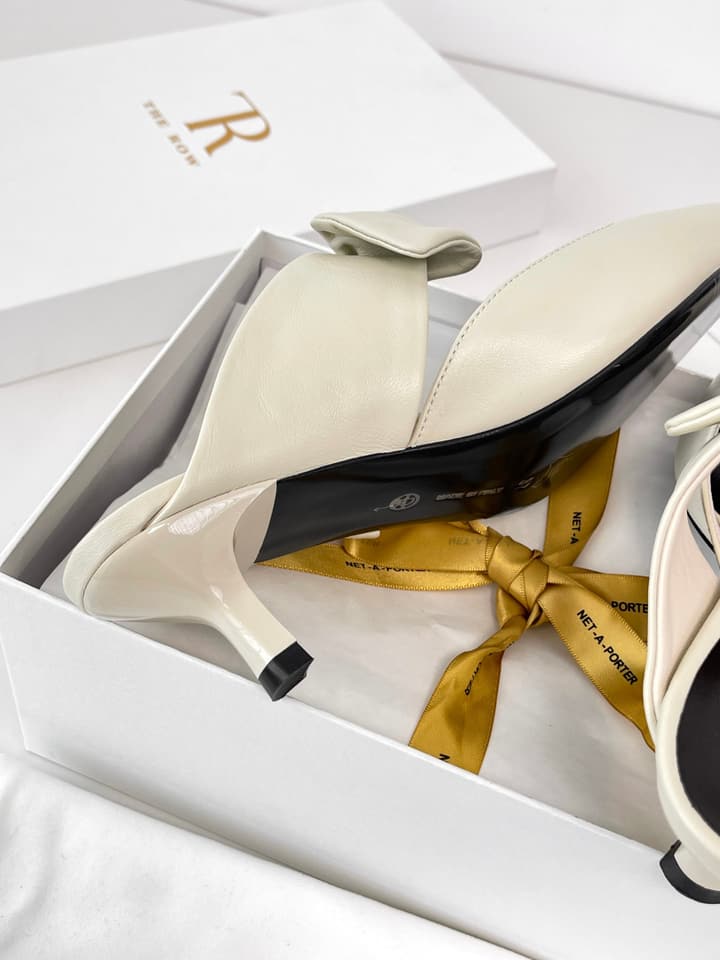 The Row Leather Bow Mules in Black Leather