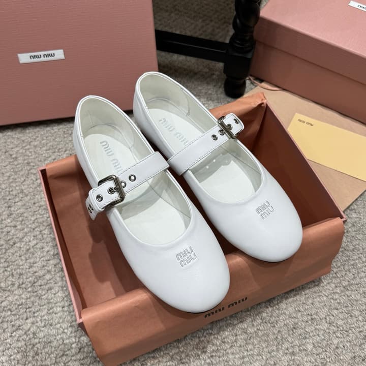 Miu Miu Pointed-Toe Mary Jane Ballet Flats – 2026 Runway Collection