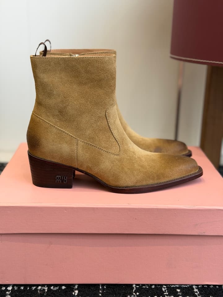 Miu Miu Distressed Leather Cowboy Biker Boots – 2026SS