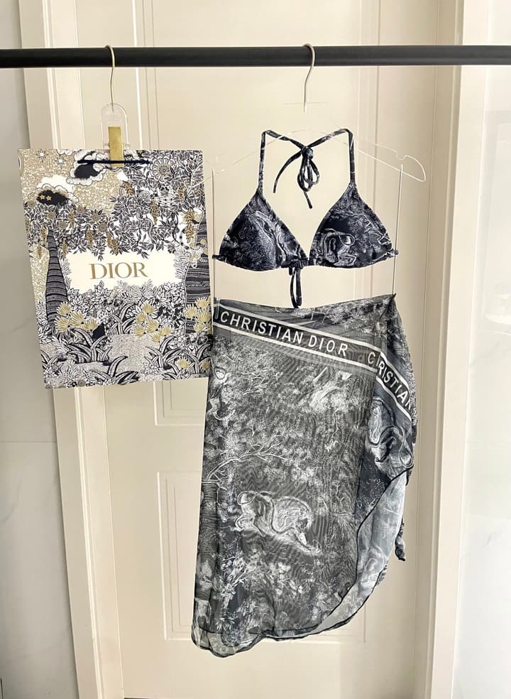 Dior New Collection Animal Print Three-Piece Swimwear Set in Dark Blue Animal Print Set