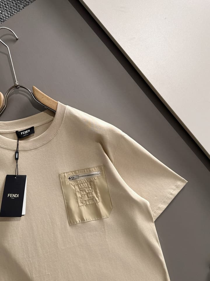 Fendi Flocked Double F Logo Zipper Pocket T-Shirt – 2025SS in Black