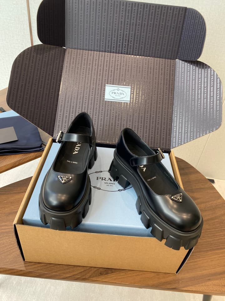 Prada Monolith Platform Mary Jane Shoes in Cream