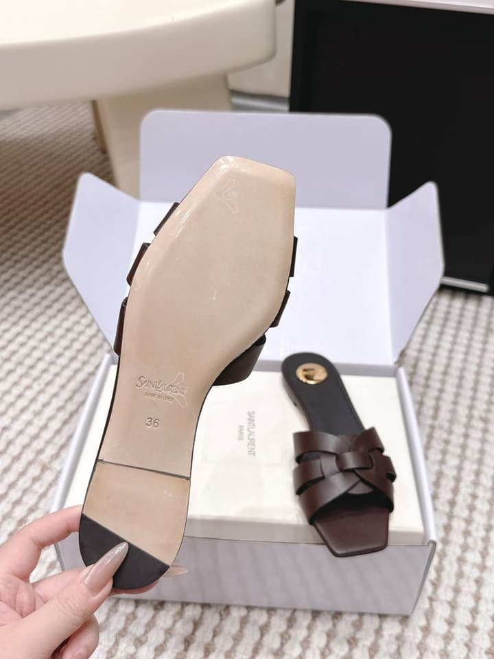 Saint Laurent Melody Square Toe Flat Sandals – 2026SS in Burgundy Patent