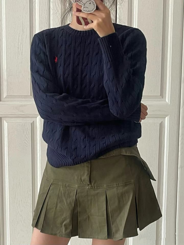 Ralph Lauren Cable Knit Crewneck Sweater in Black