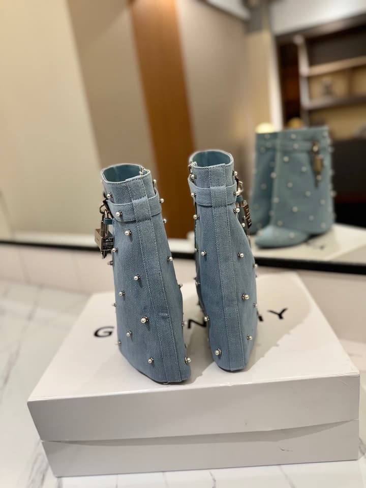 Givenchy Washed Denim Lock Knee-High Boots – 2024 SS in Soft Light Blue Denim