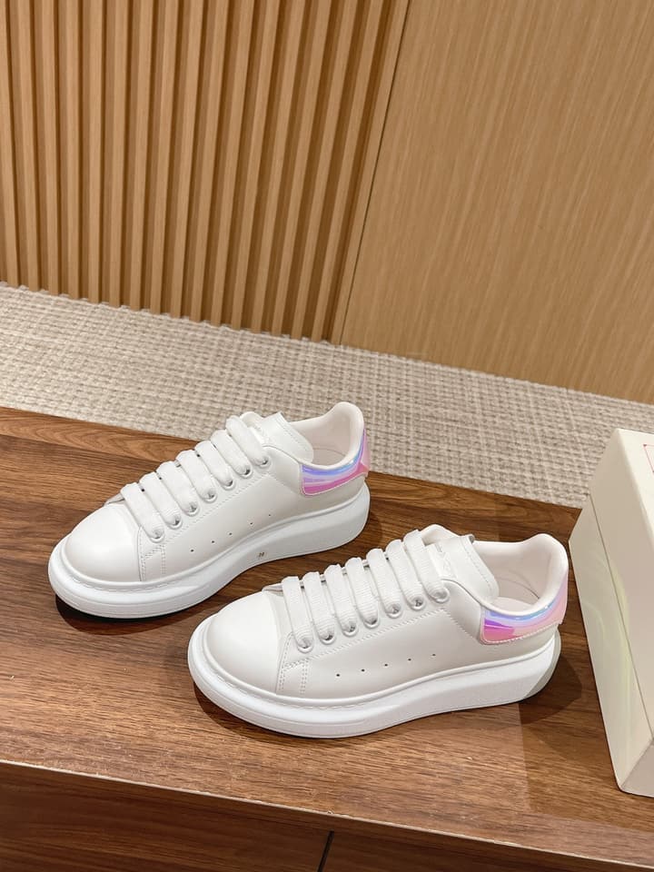 Alexander McQueen Classic Versatile White Sneakers in White With Black Laces & Heel