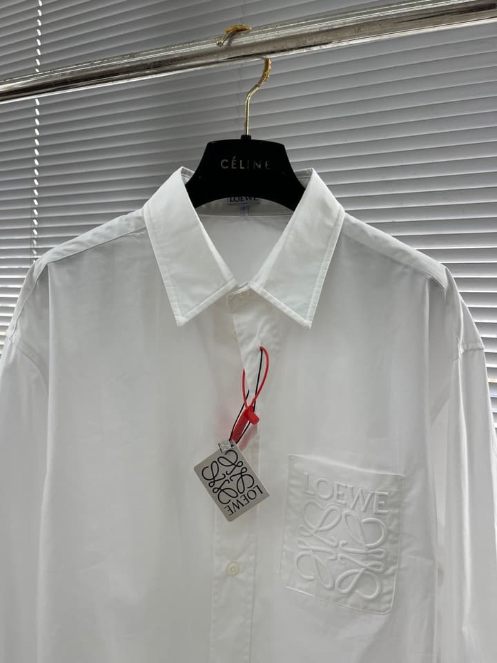 Loewe Anagram Embroidered Pocket Shirt in P-Soft Cotton in Charcoal