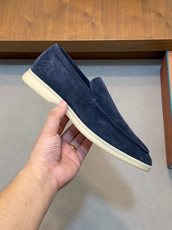 Loro Piana Suede Leather Slip-On Loafers in Black Suede