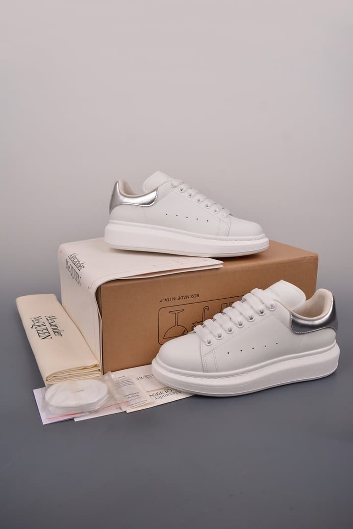 Alexander McQueen Oversized Low-Top Platform Sneakers in White With Dark Heel Tab