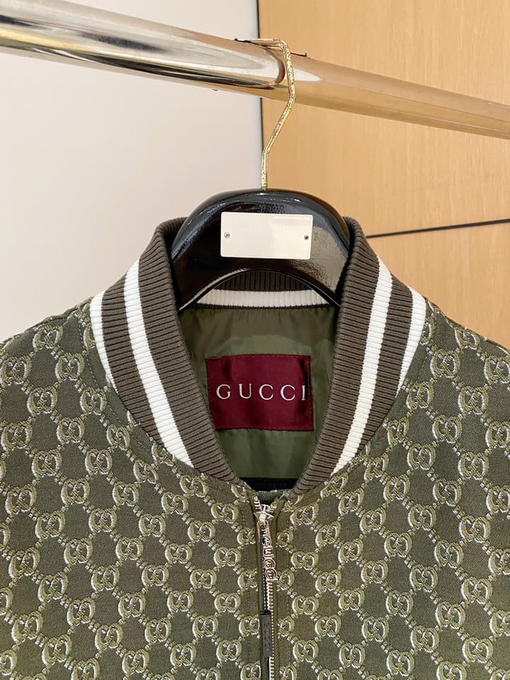 Gucci Men's Casual Jacket – 2025 Spring/Summer Collection in Charcoal Monogram Bomber