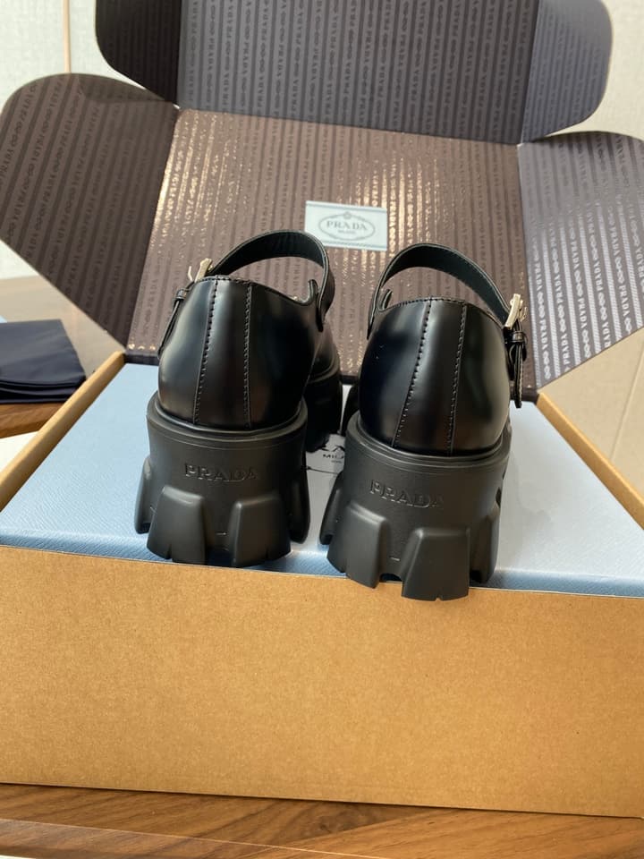 Prada Monolith Platform Mary Jane Shoes in Cream