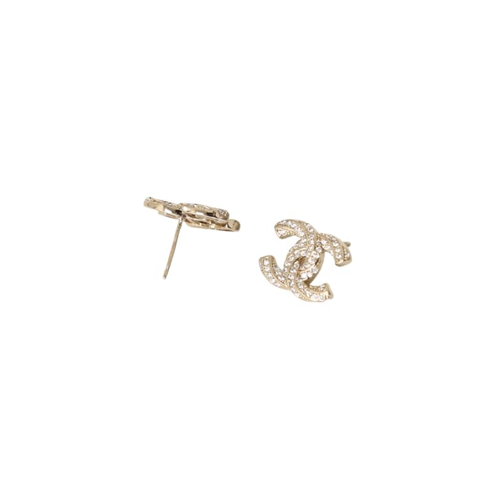Chanel Classic Logo Rhinestone Earrings