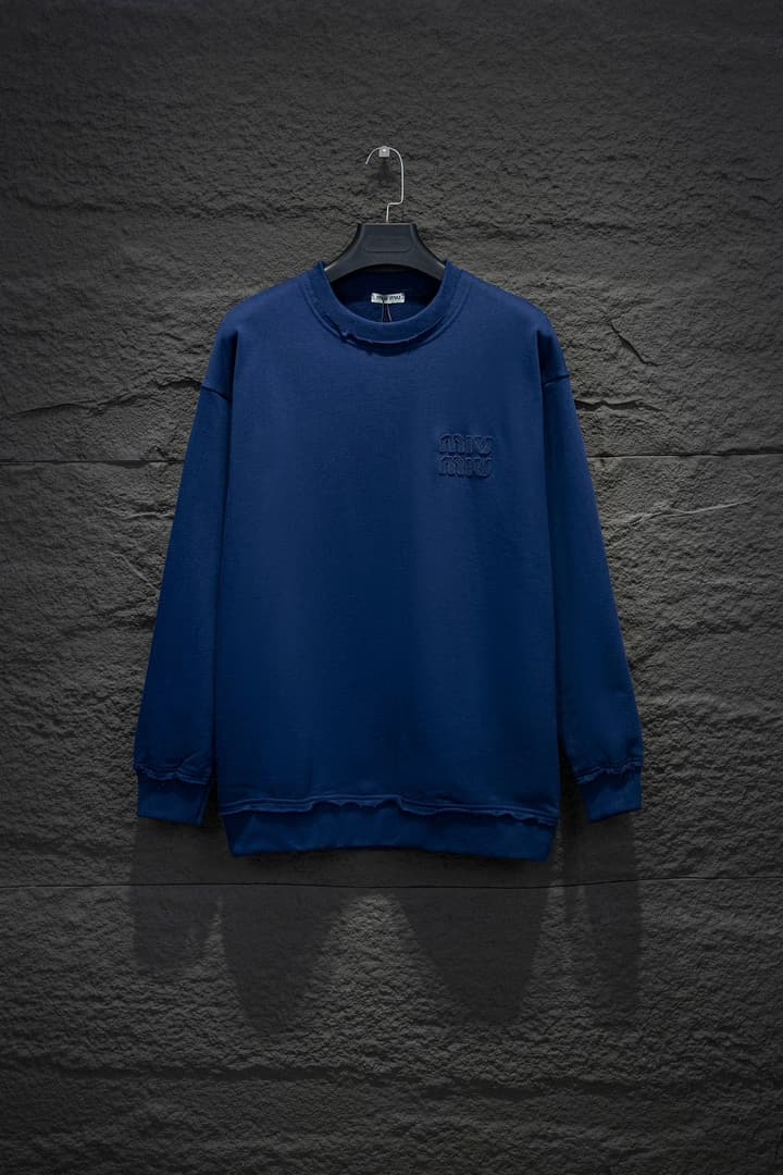 Miu Miu Embroidered Oversize Cotton Sweatshirt in Heather Grey