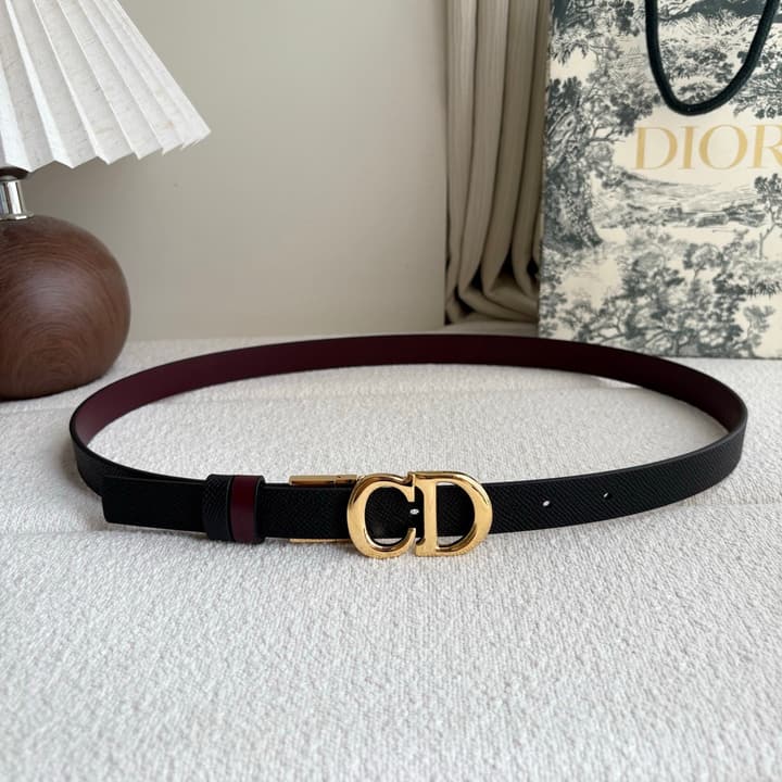 Dior Reversible Calfskin CD Buckle Belt in Black/burgundy With Gold Hardware
