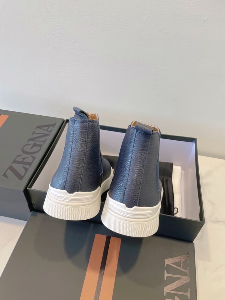 Zegna COUTURE Triple Stitch Leather Sneakers in Black Suede With Dark Sole