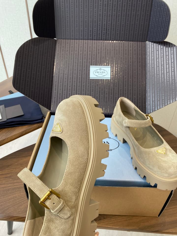 Prada Monolith Platform Mary Jane Shoes in Cream