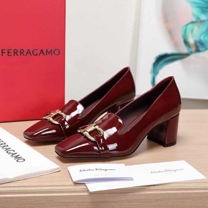 Ferragamo Classic Square Toe Pumps in Brown
