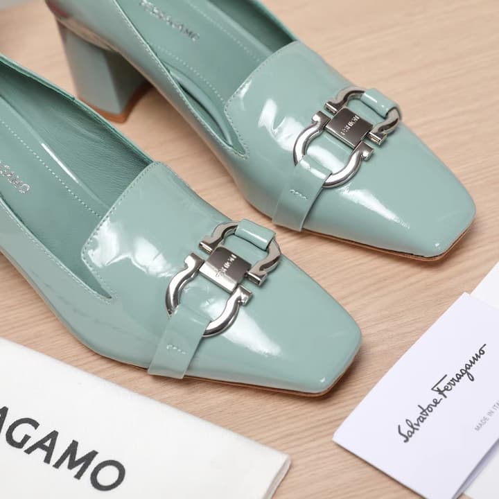 Ferragamo Classic Square Toe Pumps in Brown