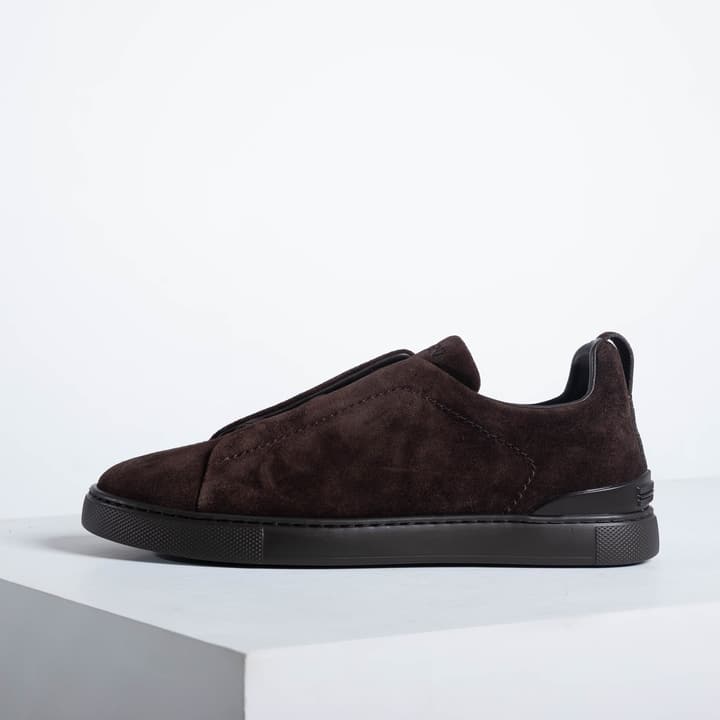 Zegna SECONDSKIN Triple Stitch Low-Top Sneakers in Navy Smooth Leather