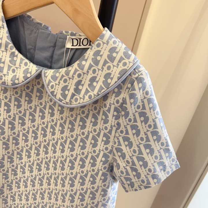 Dior Kids Monogram Pleated Dress Sibling Set – 2026SS – Kids Collection in Light Blue Monogram