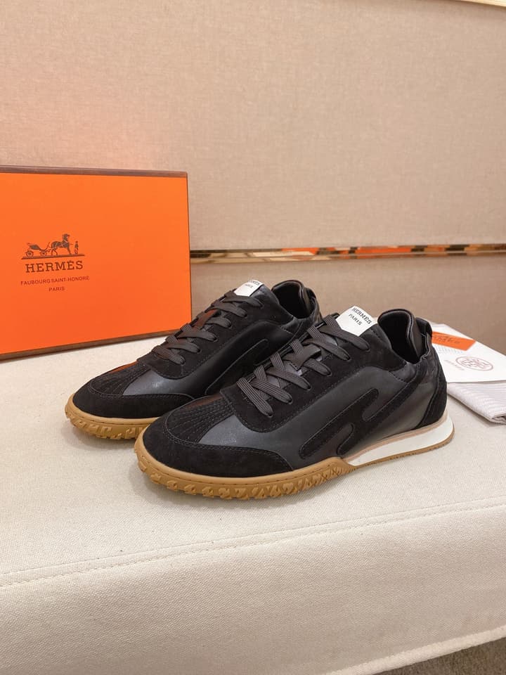 Hermès Suede and Goatskin H Detail Sneakers