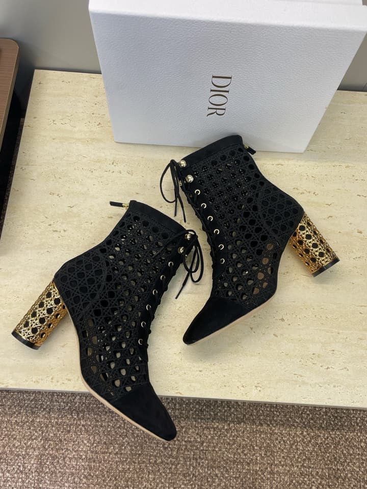 Dior D-Lcon Embroidered Ankle Boots – 2025FW in Black Mesh High Heel (9cm)
