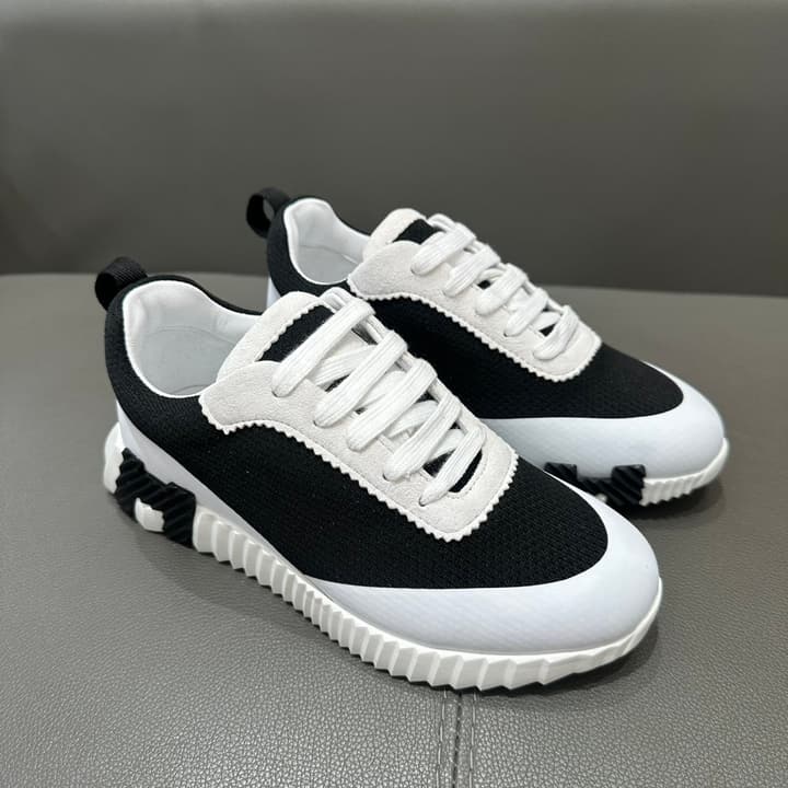 Hermès Bouncing Tech Mesh Sneakers in Black And White