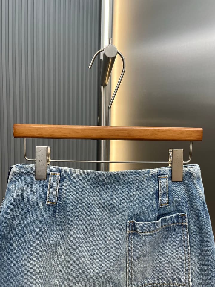 Loewe Leather-Trimmed Denim Mini Skirt in Stonewash Blue
