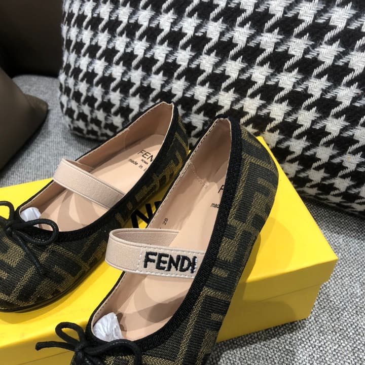 Fendi Girl's Double F Ballerina Flats – Kids Collection – 24SS in Black Monogram
